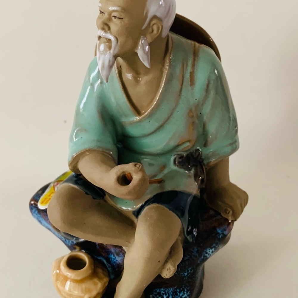 VTG Chinese Shiwan Artist Ceramic Factory Old Fisherman Porcelain Figurine